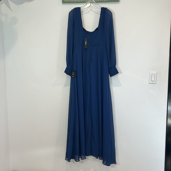 Lulus Stunning Behavior Dark Blue Square Neck Long Sleeve Maxi Dress large new - Picture 6 of 8